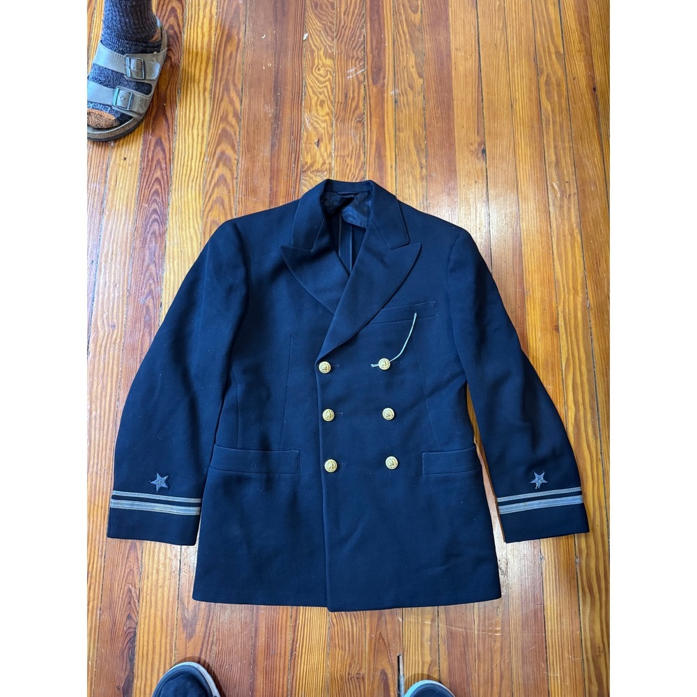 Vintage US Navy Officer Dress Blue Uniform Jacket Double Breasted Wool Coat